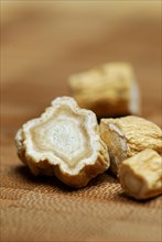 Real ginseng, sliced ginseng root, seng, Ginseng (Panax ginseng) Korean ginseng (Araliaceae),