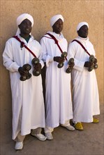 Morocco, traditional musicians with instruments, Pigeons du Sable group, Merzouga, Erg Chebbi