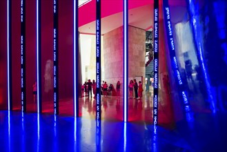 Guggenheim Museum, architect Frank Gehry, interior view, artist Jenny Holzer, Bilbao, Basque