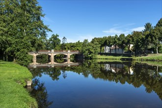 Land of Troncais. Maulne village. Bridge over the Aumance river. Allier department. Auvergne Rhone