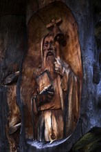 Wayside cross, carved wayside shrine, Rasciesa, Resciesa, Val Gardena, Trentino, South Tyrol,