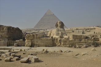 Sphinx or Great Sphinx of Giza, lion with a human head, built in the 4th Egyptian dynasty around