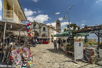 Market in front of Timiou Stavrou or Holy Cross Church in Pano Lefkara, Cyprus, Europe