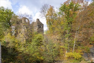 Kempe Castle is the ruin of a late medieval rock castle on a slate cliff directly above the