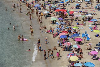 Tourists at the Playa Mal Pas, Benidorm, Province of Alicante, Costa Blanca, Spain, Europe