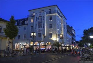 Street scene at Ludwigsplatz, blue hour, nightlife, Karlsruhe, Baden-Württemberg, Germany, Europe