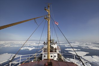 Ship among drift ice, ice floes in the Arctic Ocean, Nordaustlandet, North East Land, Svalbard,