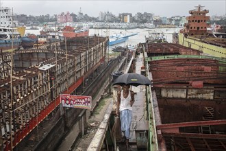 Ships in a shipyard in the Dhaka Dockyard on the Buriganga River, Dhaka, Bangladesh, Asia