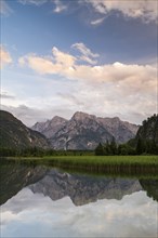 Almsee with reflection, Totes Gebirge, Grünau, Almtal, Salzkammergut, Upper Austria, Austria,