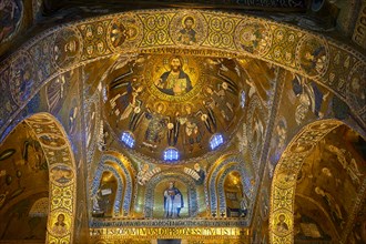 Medieval Byzantine style mosaics of the main aisle & dome of the Palatine Chapel, Cappella