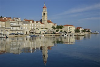 Harbour of Sutivan in front of the Sveti Ivan Church, Sutivan, Island Brac, Dalmatia, Croatia,