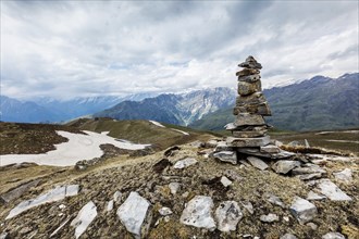 Stone cairn in Himalayas. Himachal Pradesh, India, Asia