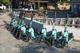 Hopp electric scooter, Rhodes harbour, Greece, Europe