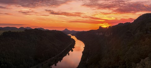 DEU Saxony Bad Schandau Sunset at the Kleine Bastei in the Schrammstein area