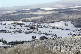 Village in winter near Kreuzberg, Village in winter near Kreuzberg, Bavarian Forest, Bavaria,