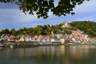 Neckar, Hirschhorn Castle, Hirschhorn, Hesse, Germany, Europe