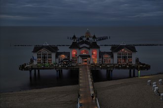 Sellin pier at dusk, view from above, long exposure, Baltic resort Sellin, Rügen Island,