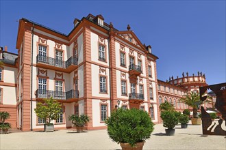 Wiesbaden, Germany, July 2021: Part of baroque palace called 'Schloss Biebrich', a ducal residence