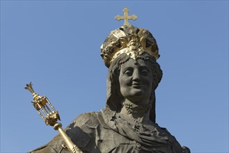 Statue of St. Kunigunde with imperial crown, Bamberg, Upper Franconia, Bavaria, Germany, Europe