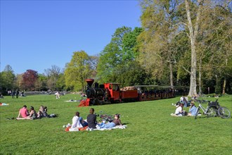 Schlossgartenbahn, 600 mm gauge park railway, steam train, Karlsruhe, Baden-Württemberg, Germany,