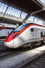 Stadler Rail Giruno passenger train operated by SBB Swiss Federal Railways at Zurich main station,