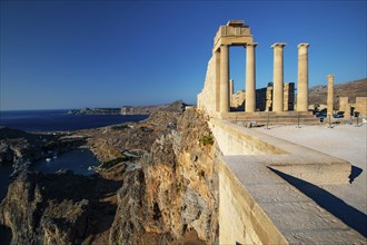 Roman columns, Roman temple, Acropolis of Lindos, Lindos, Rhodes, Dodecanese, Greece, Europe