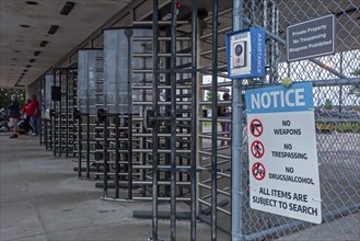 Sterling Heights, Michigan, Turnstiles greet auto workers entering or leaving Stellantis' Sterling