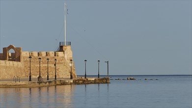 Venetian old town, Venetian harbour, Venetian bastion, detail, calm sea, blue sea, grey-blue sea,