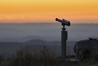 Telescope on mountain top after sunset, backlight, Köterberg, Lügde, Weserbergland, North