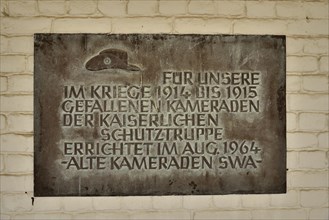 commemorative Plaque for the fallen soldiers of the German colonial force in the courtyard of the