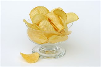 Tray with potato chips, crisps