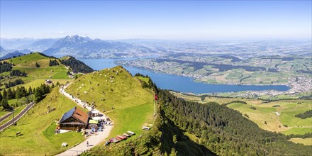 View from Mount Rigi to the city of Lucerne, Lake Lucerne and Pilatus Alps Panorama in Rigi,