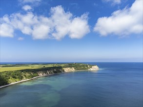 Aerial view of Cape Arkona with chalk cliffs, direction finder and lighthouse, Putgarten, Rügen