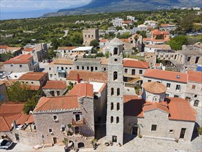 Drone shot, Taxiarchis Church, Areopoli, Areopolis, Tsimova, Itylo, Anatoliki Mani, Mani, Lakonia,