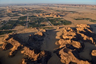 Al-Ula Oasis, aerial view, AlUla region, Medina province, Saudi Arabia, Arabian Peninsula, Asia