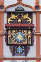 Old town hall with the textile museum. The art clock in the gable was installed by the Hof master