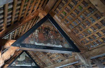 Historical paintings in the Chapel Bridge, Lucerne, Switzerland, Europe