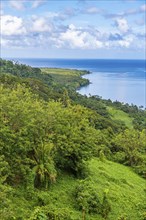 Overlook over the coastline of Taveuni, Fiji, South Pacific, Oceania