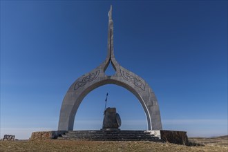 Mongol monument in the steppe of eastern Kazakhstan