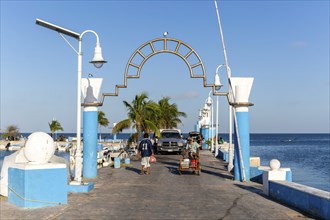 Modern archway at entrance to fishing port harbour, Campeche city, Campeche State, Mexico, Central