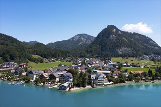 Drone shot, Fuschlsee, Fuschl am See, Salzkammergut, Land Salzburg, Austria, Europe