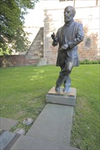 Konrad Duden with inscription on the Duden Zuse monument, statue, personality, Bad Hersfeld, Hesse,