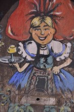 Advertising sign for Alsatian wine at a restaurant, Alsace Wine Route, Oberehnheim, Alsace, France,