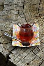 Tea in glass, with spoon, Cappadocia, Turkey, Asia