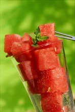 Watermelondice (Citrullus lanatus) in glass