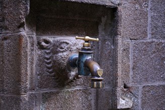 Water tap of Brunnen, St., Mont Saint Michel, Normandy, France, Europe