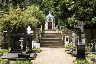 Cemetery at the Russian Orthodox Church of St. Elisabeth in Wiesbaden, Hesse, Germany, Europe