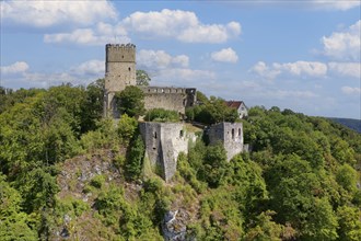 Aerial view, Randeck Castle, Markt Essing, Altmühltal, Lower Bavaria, Bavaria, Germany, Europe