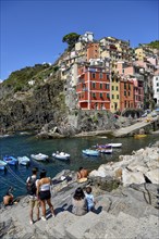 Fishing village of Riomaggiore, village view, Cinque Terre, province of La Spezia, Liguria, Italy,