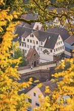 Historic St Nicholas Bridge in autumn, Calw, Black Forest, Germany, Europe